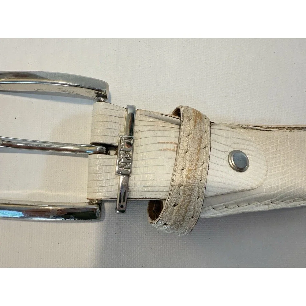 L.E.N Lifestyle White Genuine LIZARD Leather Sz 45 BELT Handcrafted USA Italy